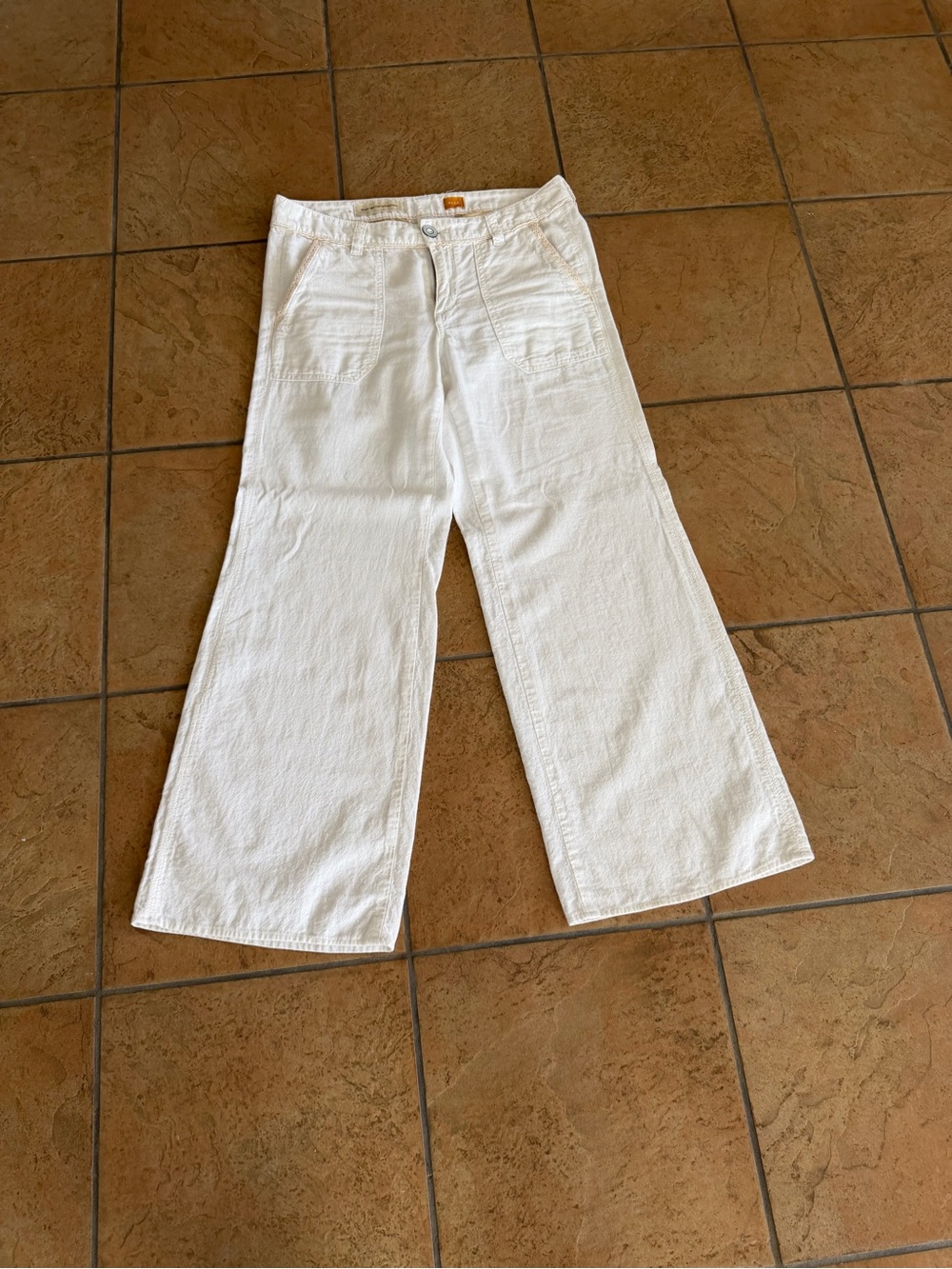 Anthropologie White Wide-Leg Jeans with Front Patch Pockets